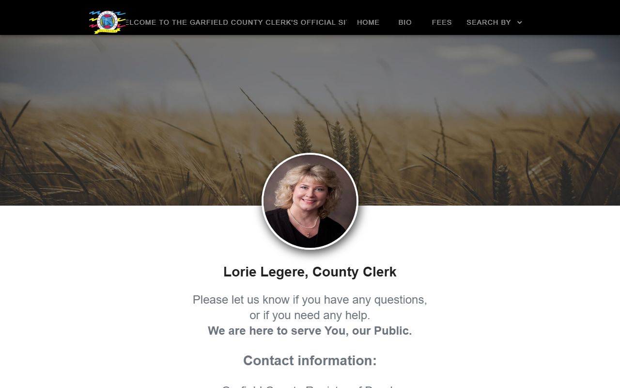 Garfield County Clerk biography page separate from the Court Clerk records office